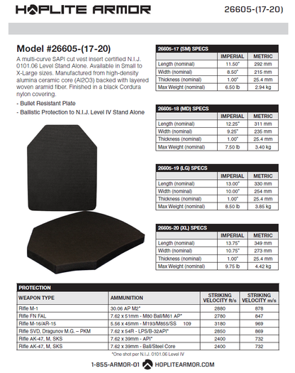 Hoplite Body Armor Swimmer/SAPI Plate Combo- Level IV (26605) - ArmorLite USA